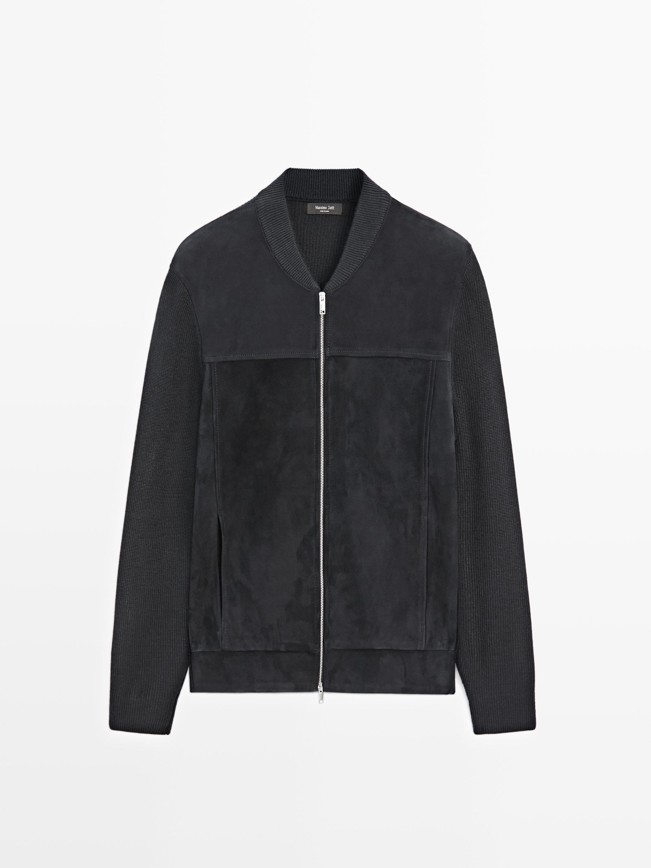 Wool and suede leather blend bomber jacket